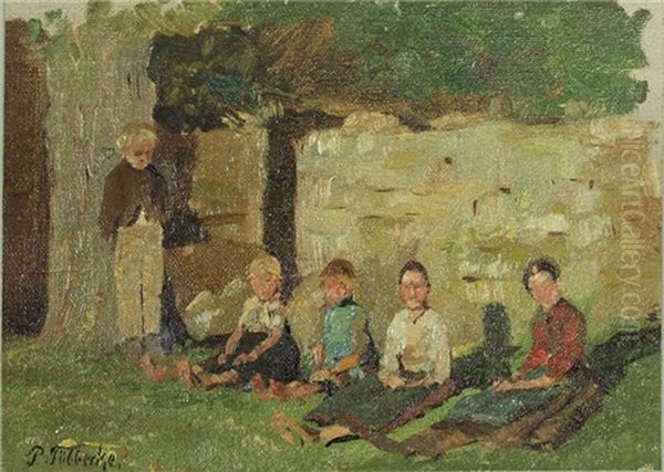 Sitzende Kinder Vor Einer Mauer by Paul Wilhelm Tuebbecke