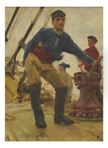 At The Capstan - On A Spanish Brig, 1889 by Henry Scott Tuke