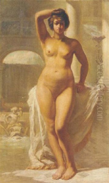 A Female Nude In A Classical Interior by Medard Tytgat