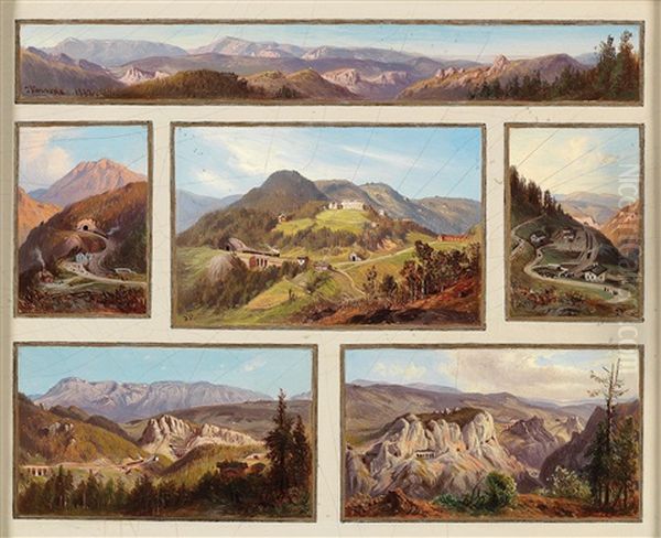 Funf Ansichten Der Semmeringbahn Und Ein Panoramabild by Giovanni (Johann) Varone