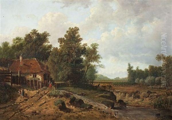 Landschaft Mit Bauernhaus by Johan Diderik Cornelis Veltens