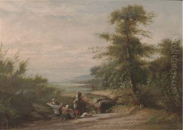 Washing Day By The River by Johanes Petrus van Velzen