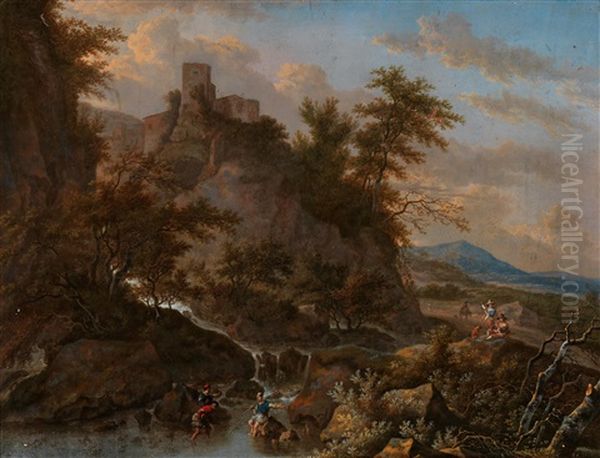 A Mountain Landscape With An Elevated Fortress by Adriaen Hendricksz. Verboom