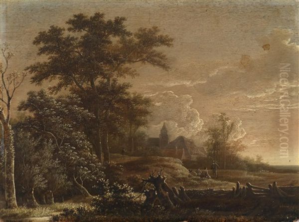 Bewaldete Landschaft Mit Einem Dorf by Adriaen Hendricksz. Verboom