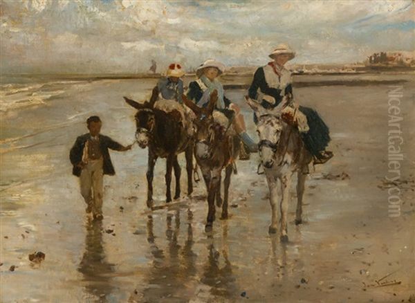 Famille Se Promenant Sur La Plage by Jan Frans Verhas