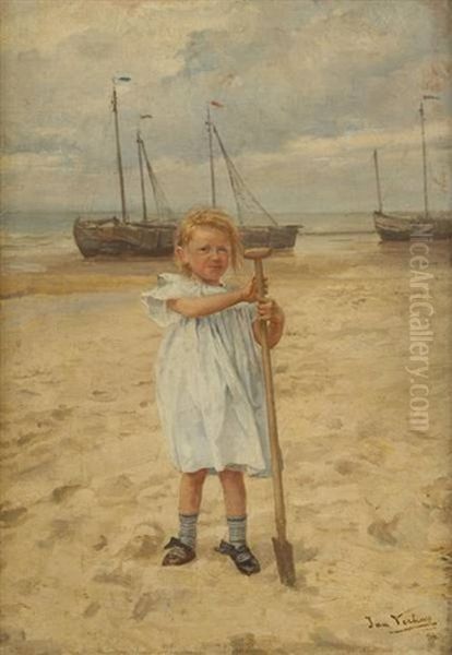 Gamine Sur La Plage De Heyst by Jan Frans Verhas