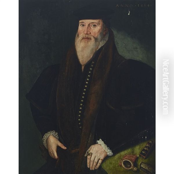 Portrait Of A Distinguished Man: Possibly A Collector Or A Goldsmith, Three-quarter Length by Jan Cornelisz Vermeyen