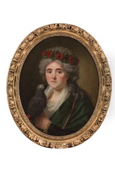 Portrait D'une Femme Coiffee D'une Couronne De Coquelicot by Antoine Vestier