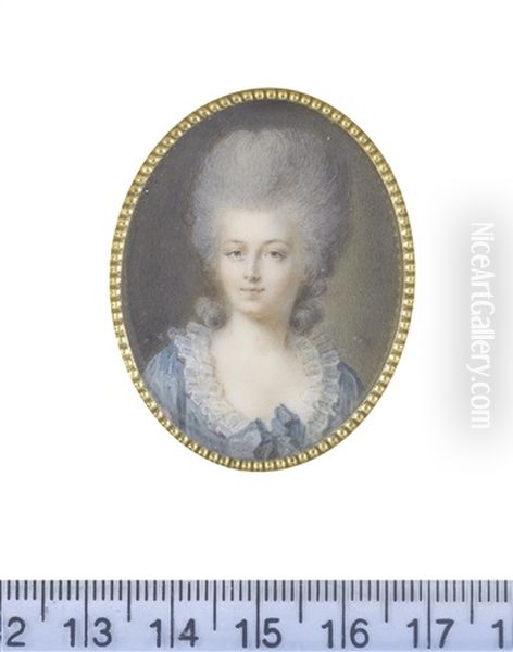 Marie Adelaide De Montholon, Comtesse De Narbonne (1767-1848), Wearing Blue Dress With A Ribbon Bow At Her Corsage, Frilled White Collar, Her Wig Powdered by Antoine Vestier