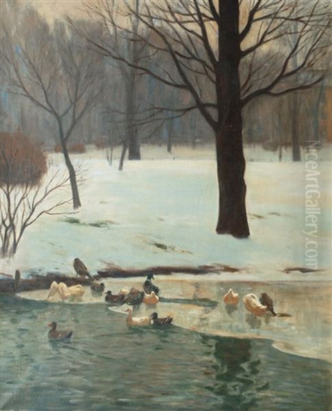 Ducks On The Alster by Frederick Vezin