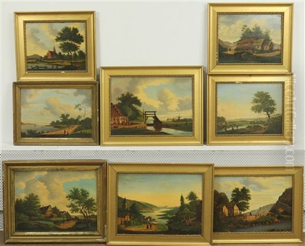 Landschappen: Boerderij Aan Sloot, Figuren Aan Bergmeer, En Andere Voorstellingen (8) by Gerard Adriaan Vis