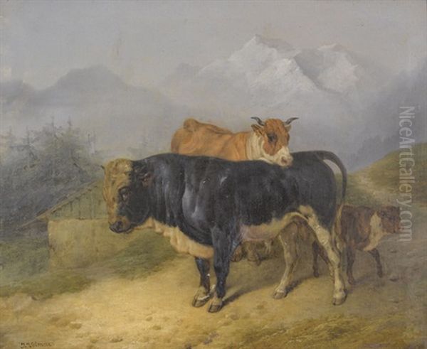 Gebirgsweg Mit Weidetieren by Joseph Simon Volmar