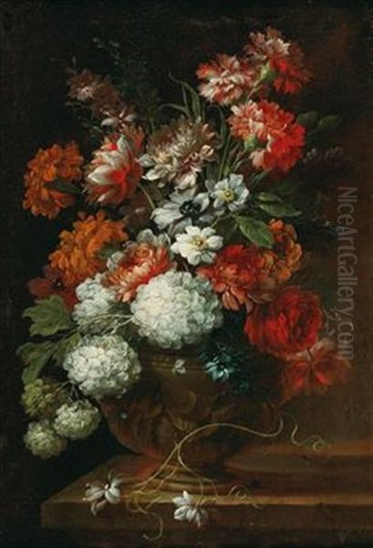 A Pair Of Still Lifes With Flowers In Vases by Francesco Volo