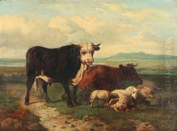 Pastoral Scene With Cows And Sheep by Johann Friedrich Voltz