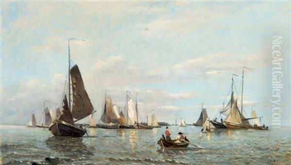 View Of Lake With Sailing Ships by Adrianus Jacobus Vrolyk