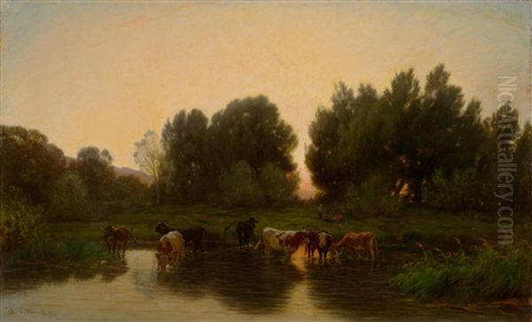 Troupeau De Vaches S'abreuvant by Francois-Charles Vuillermet