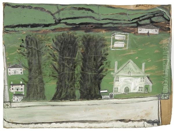 Three Trees: White House In A Landscape by Alfred Wallis