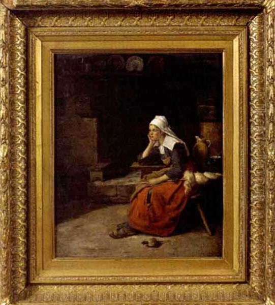 Young Woman Sitting By A Hearth, Brittany by Edgar Melville Ward