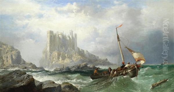 Hauling In The Nets, Thought To Be Off Dunstanburgh Castle On The Northumberland Coast by James Webb