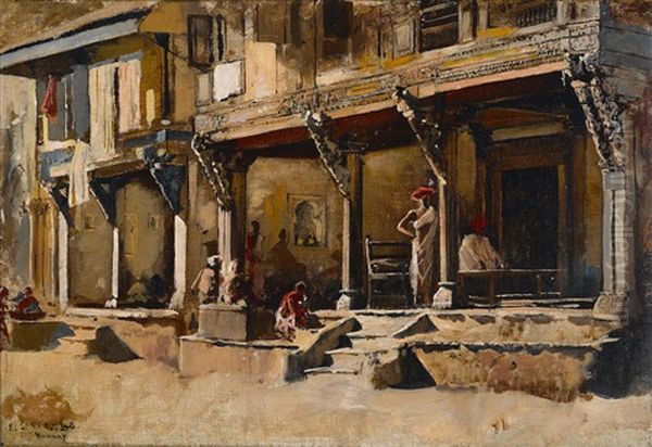 Merchants Along A Street In Bombay by Edwin Lord Weeks