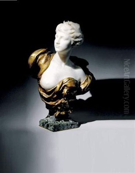 Buste De Diane En Marbre Blanc Et Bronze Dore by Henri Weigele