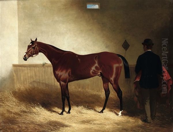 Horse And Groom In A Stable by John Arnold Alfred Wheeler