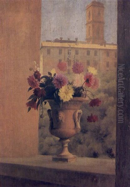 Dahilias In An Antique Urn by Rex John Whistler