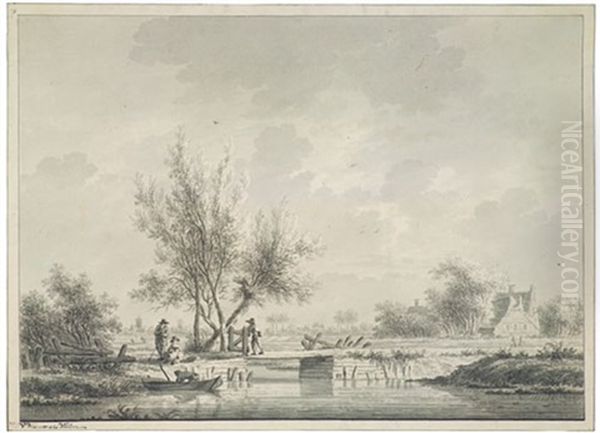 Szene An Einem Kanal Bei Einem Hollandischen Dorf by Nicolaes Wicart