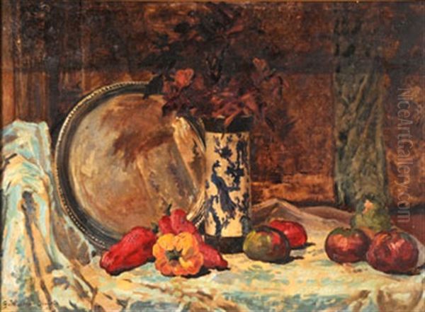 Composition Aux Poivrons Et Vase Chinois by Cornelis Julius van Wickevoort Crommelin