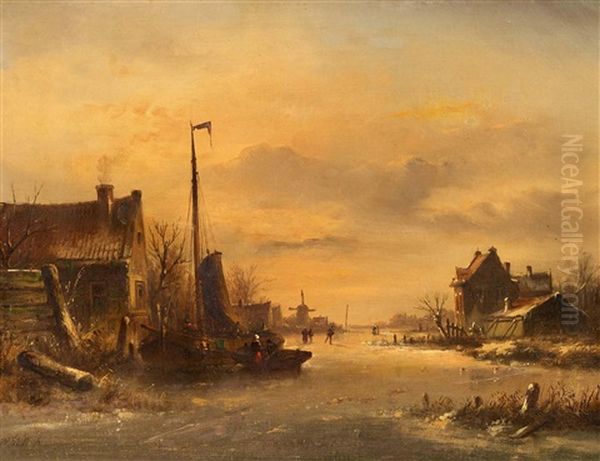 Hollandische Winterlandschaft (bei Zaanstad?) by Nicolaas Martinus Wijdoogen