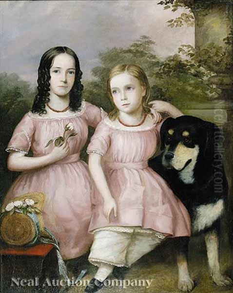 Missouri And Virginia, Nieces Of S. P. Chase With Their Rottweiler by James F. Wilkins