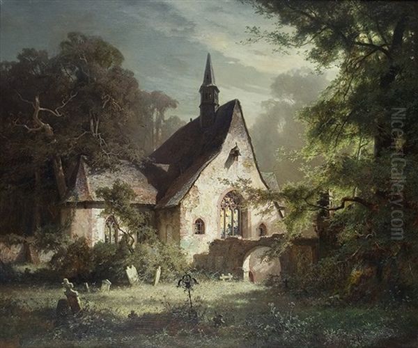 Moonlit Night At The Chapel by August Von Wille