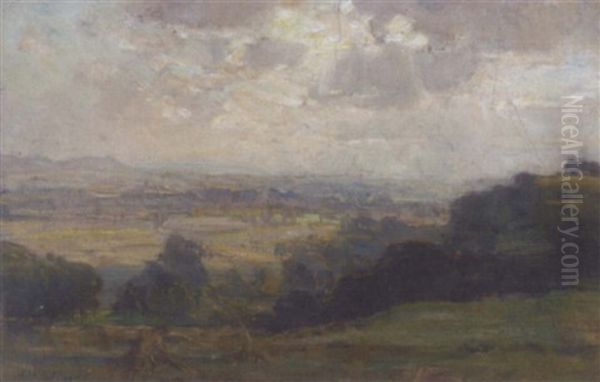 Hay Ricks Before An Extensive Summer Landscape by Harry Mitton Wilson