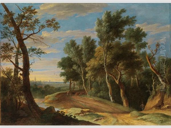 Waldlandschaft Mit Hirten Und Ihren Rindern by Gaspar de Witte