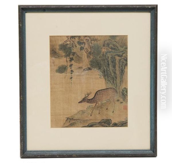 Painting On Silk Of A Deer, 18th Century by  Yu Zhiding