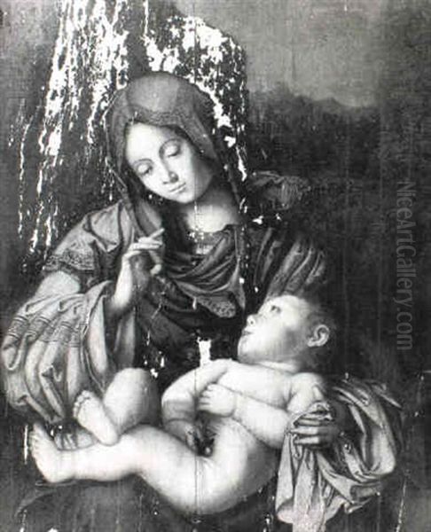 Madonna And Child, A Landscape Beyond by Francesco Zaganelli