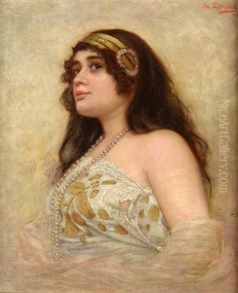 Portrait Of A Girl With A Golden Ribbon In Her Hair by Josef Zenisek