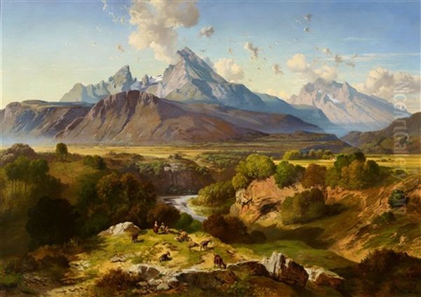 View Of Watzmann And Hochkalter by August Albert Zimmermann