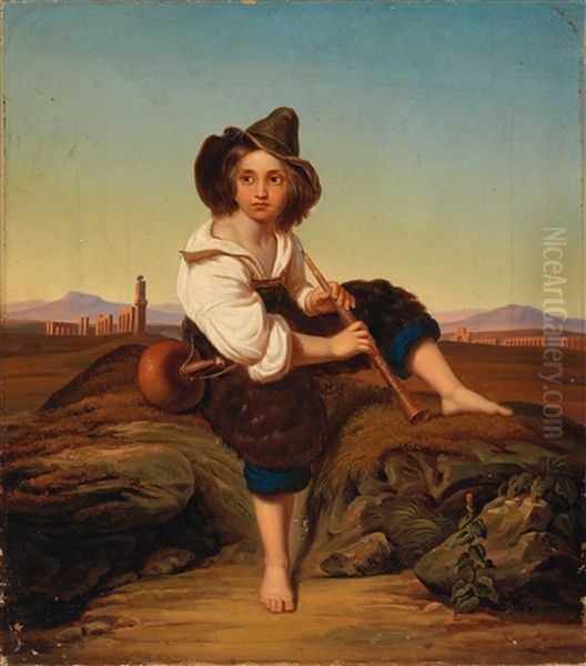 Boy Seated In The Campagna by Reinhard Sebastian Zimmermann