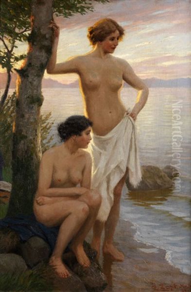 Zwei Frauen Am See by Karl (Carl) Zopf