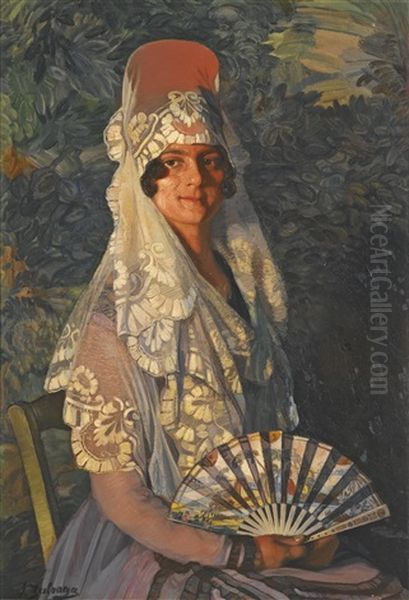 Dama Con Mantilla Y Abanico (lady With Mantilla And Fan) by Ignacio Zuloaga Y Zabaleta