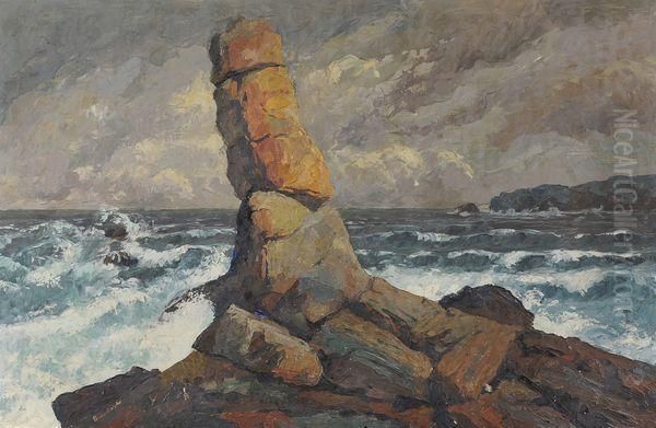 Le Menhir, Pointe Du Raz Par Temps D'orage by Eugene Brouillard