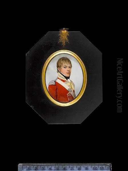 Captain Fenton (d.1820), Wearing The Uniform Of The 37th (the North Hampshire) Regiment Of Foot, Scarlet Coatee With Yellow Facings, Silver Epaulette And White Cross-belt, The Belt Plate Bearing Number by Frederick Buck