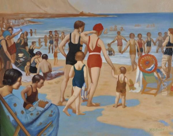 Busy Beach Scene by Herbert Ashwin Budd