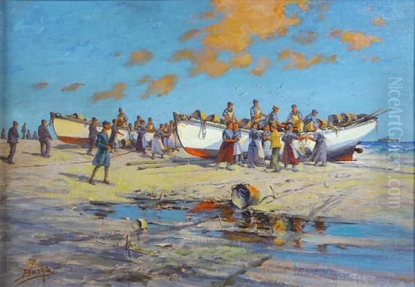 Fisherfolk Gathering After The Catch by Milton J. Burns