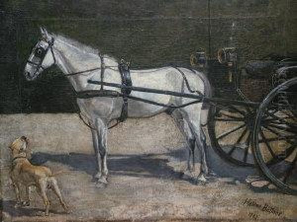 Horse And Carriage With A Dog by Helene Buttner