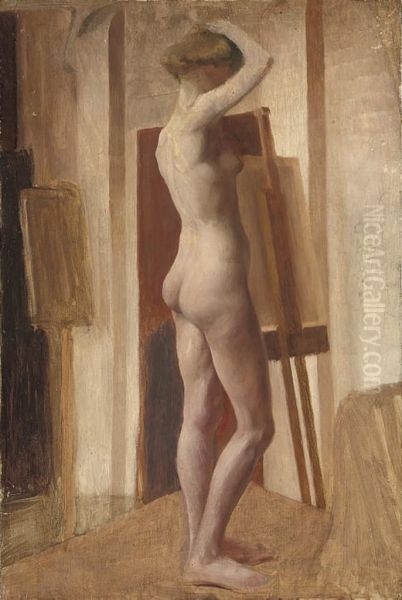 Standing Female Nude In A Studio by Hilda Carline