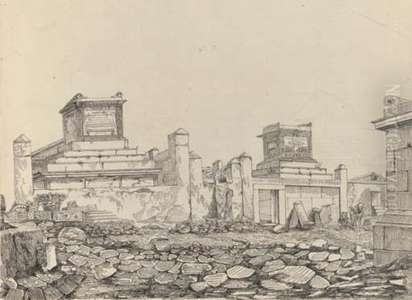 A Sketchbook Of Thirty Drawings Of Italian Views Including: Theinterior Of The Temple Of Neptune by Edward Cheney