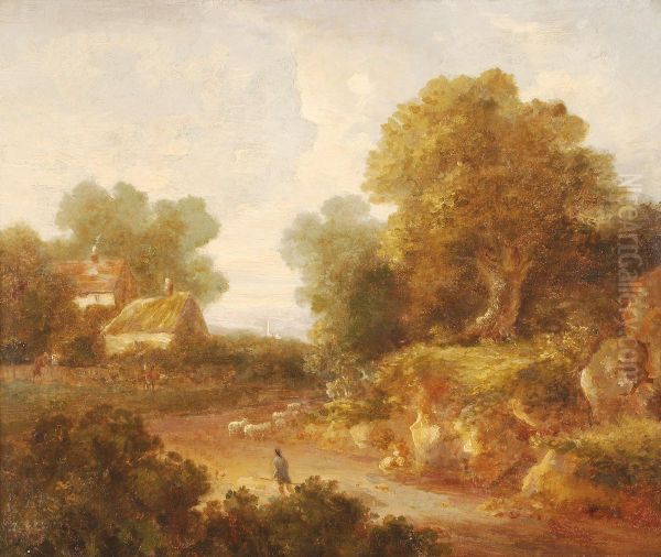 Sheep And Shepherd On A Country Lane by Thomas Gainsborough