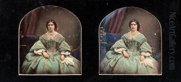 Stereoscopic Daguerreotypes Of A Seated Woman by Antoine Francois J. Claudet